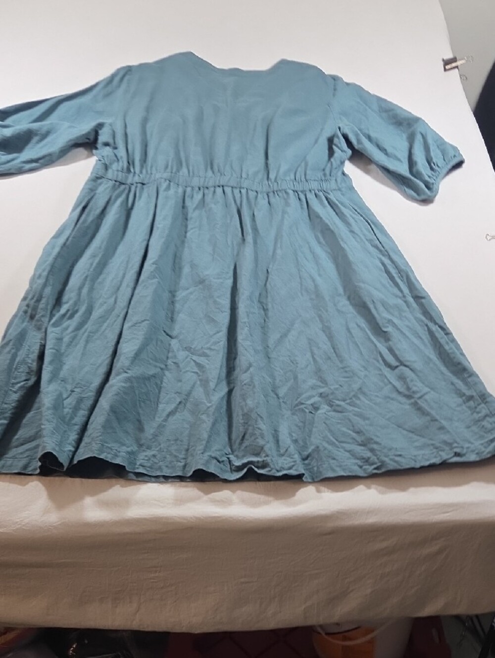 Grae Cove Light Blue V-Neck Button-Front Midi Dress Elastic Waist Lagenlook - Picture 10 of 12